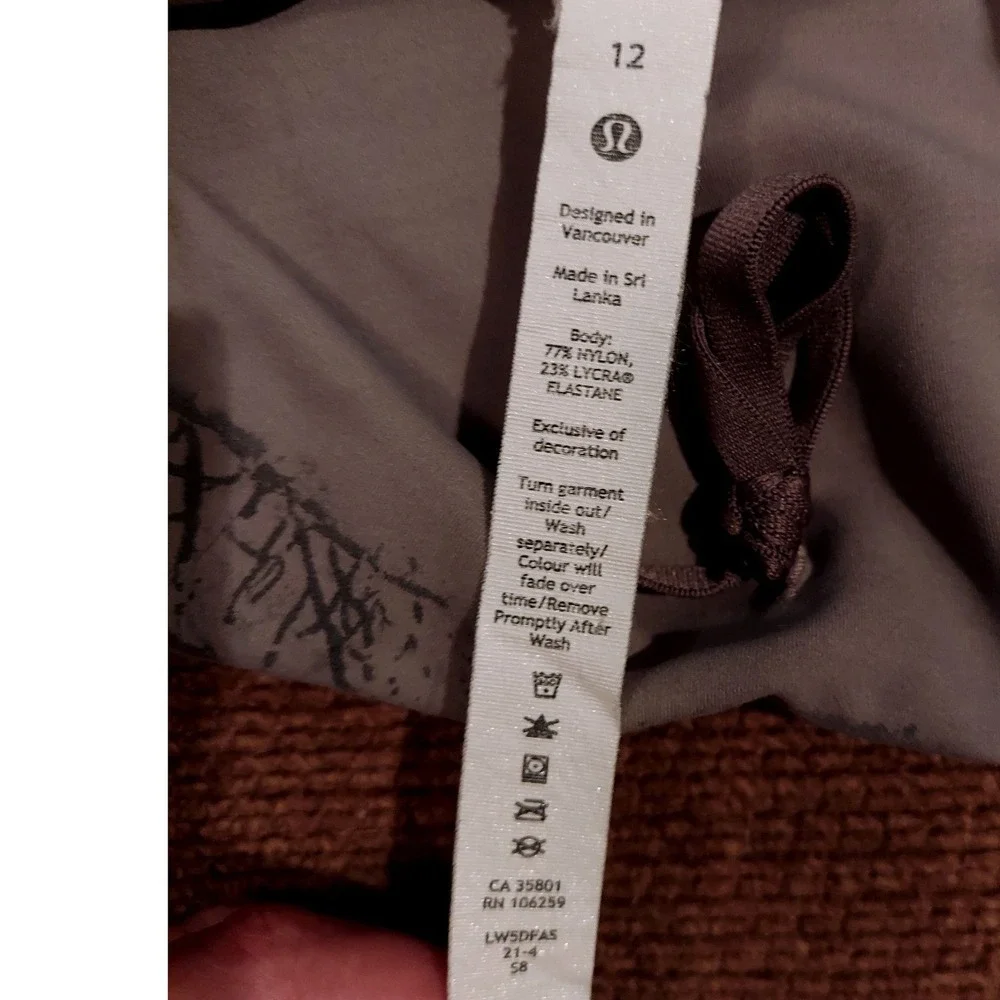 Lululemon High-Rise Workout Tights Grey Crackle Print Yoga Leggings Size 12‎